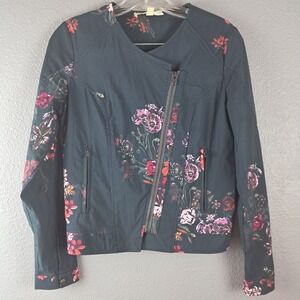 Shay &‎ Coco Floral Moto Jacket Size Small Zip Front Asymmetrical Lightweight